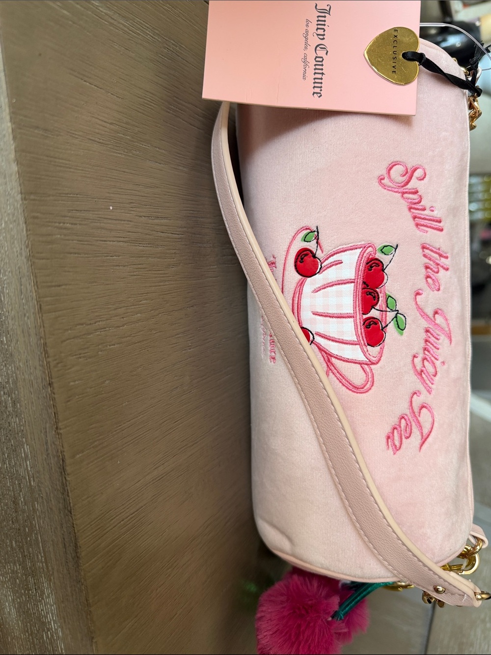 Juicy Couture Pink Cherry Embroidered Crossbody Bag